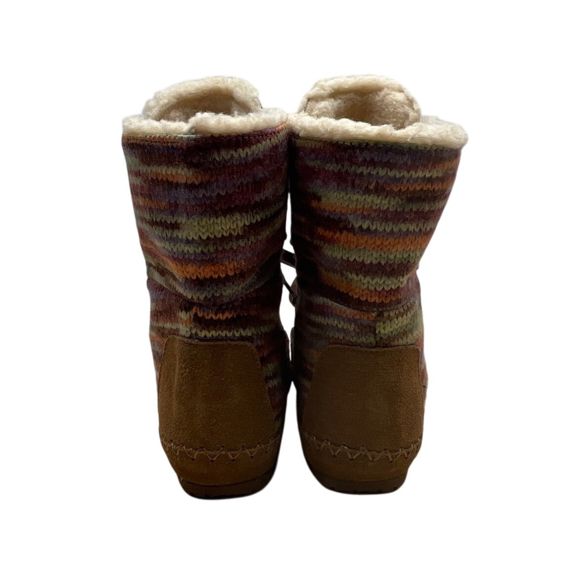 Bearpaw Youth Suzy Colorful Knit Sheepskin Wool Blend & Brown Suede Boot Size 5