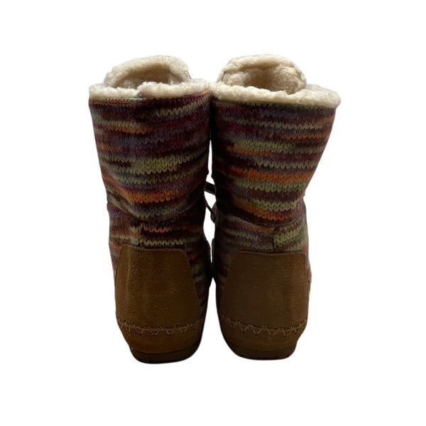 Bearpaw Youth Suzy Colorful Knit Sheepskin Wool Blend & Brown Suede Boot Size 5