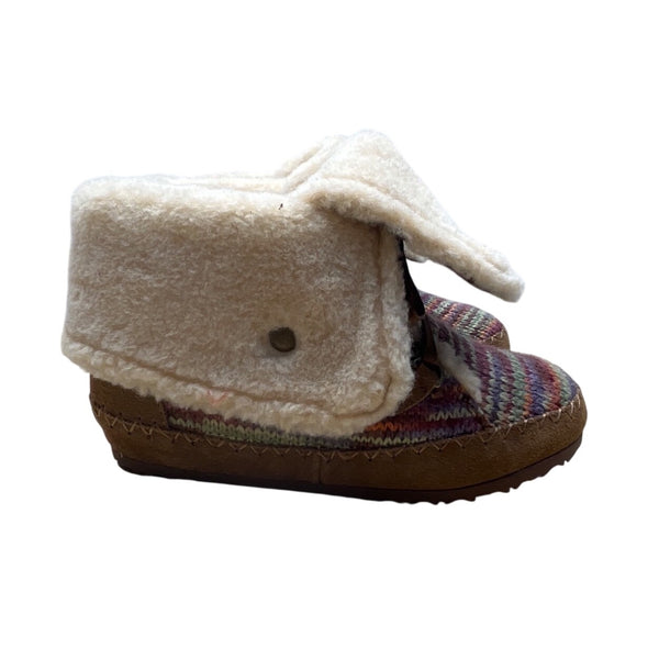 Bearpaw Youth Suzy Colorful Knit Sheepskin Wool Blend & Brown Suede Boot Size 5