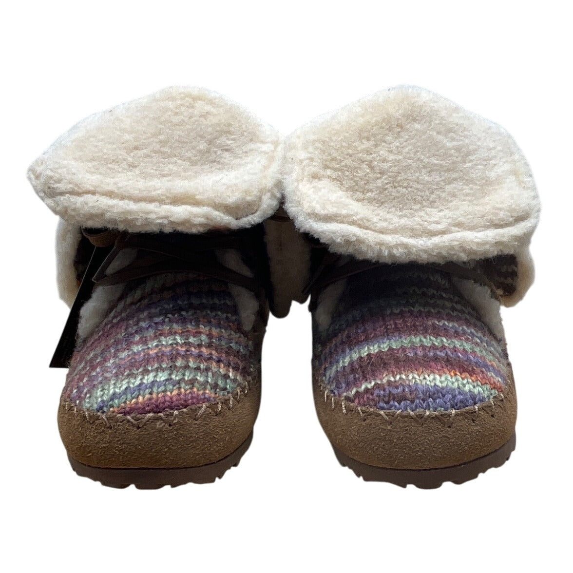 Bearpaw Youth Suzy Colorful Knit Sheepskin Wool Blend & Brown Suede Boot Size 5