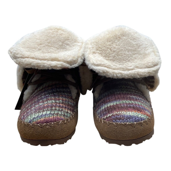 Bearpaw Youth Suzy Colorful Knit Sheepskin Wool Blend & Brown Suede Boot Size 5