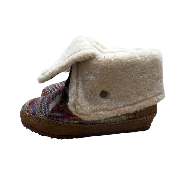 Bearpaw Youth Suzy Colorful Knit Sheepskin Wool Blend & Brown Suede Boot Size 5
