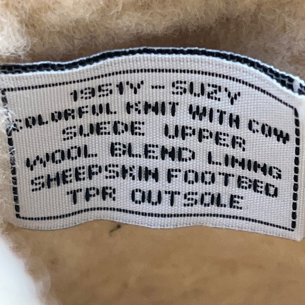 Bearpaw Youth Suzy Colorful Knit Sheepskin Wool Blend & Brown Suede Boot Size 5