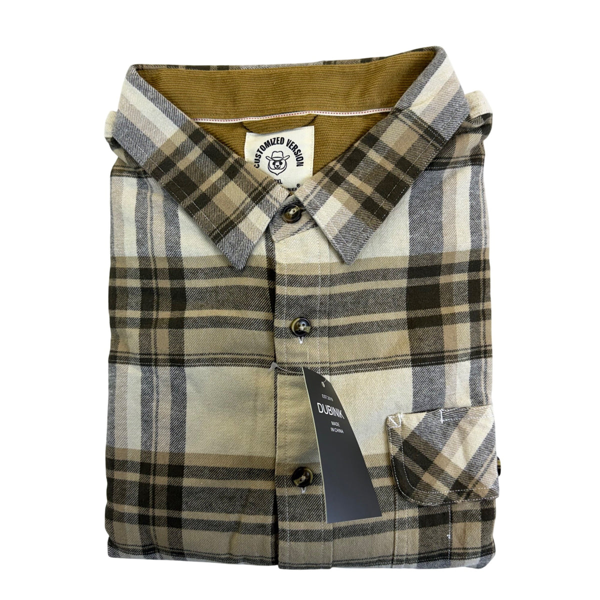 Dubinik Mens Beige Plaid Button-Up Shirt Classic Fit Casual Style Size 2XL - New