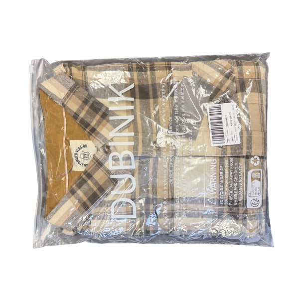 Dubinik Mens Beige Plaid Button-Up Shirt Classic Fit Casual Style Size 2XL - New