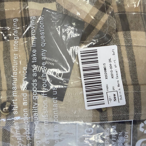 Dubinik Mens Beige Plaid Button-Up Shirt Classic Fit Casual Style Size 2XL - New