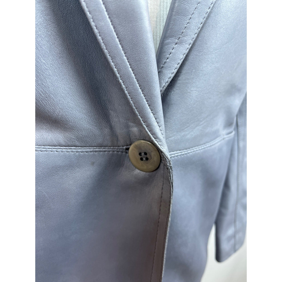 Donna Karan Single-Button Longline Leather Blazer Coat In Slate Gray Sz L