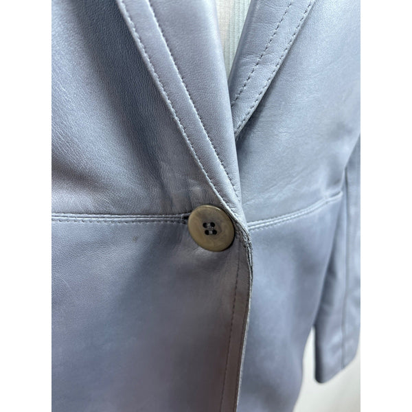 Donna Karan Single-Button Longline Leather Blazer Coat In Slate Gray Sz L
