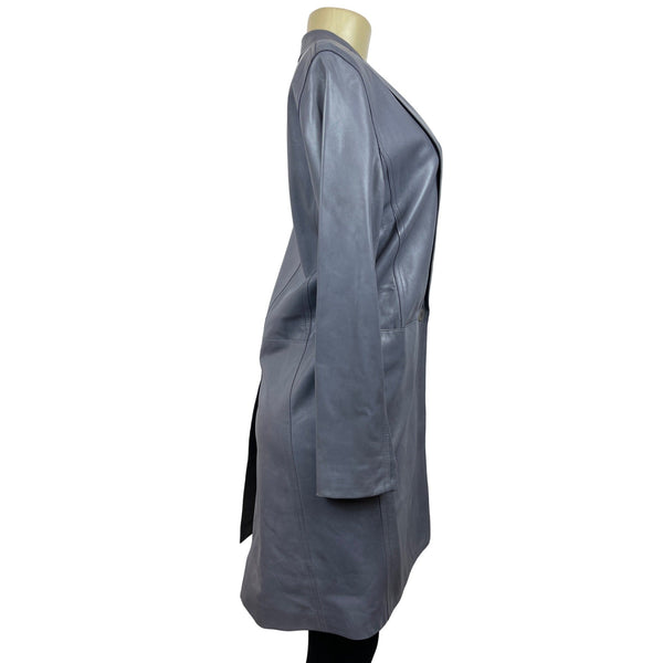 Donna Karan Single-Button Longline Leather Blazer Coat In Slate Gray Sz L