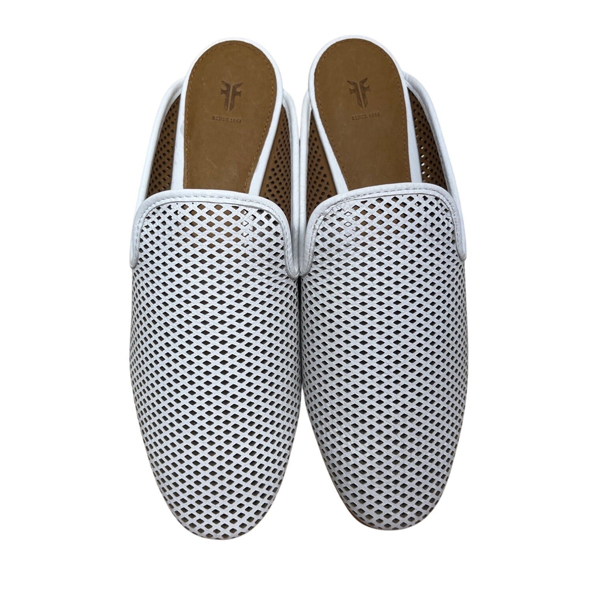 Frye Women’s White Perforated Leather Slide-On Mules Size 7.5M - New