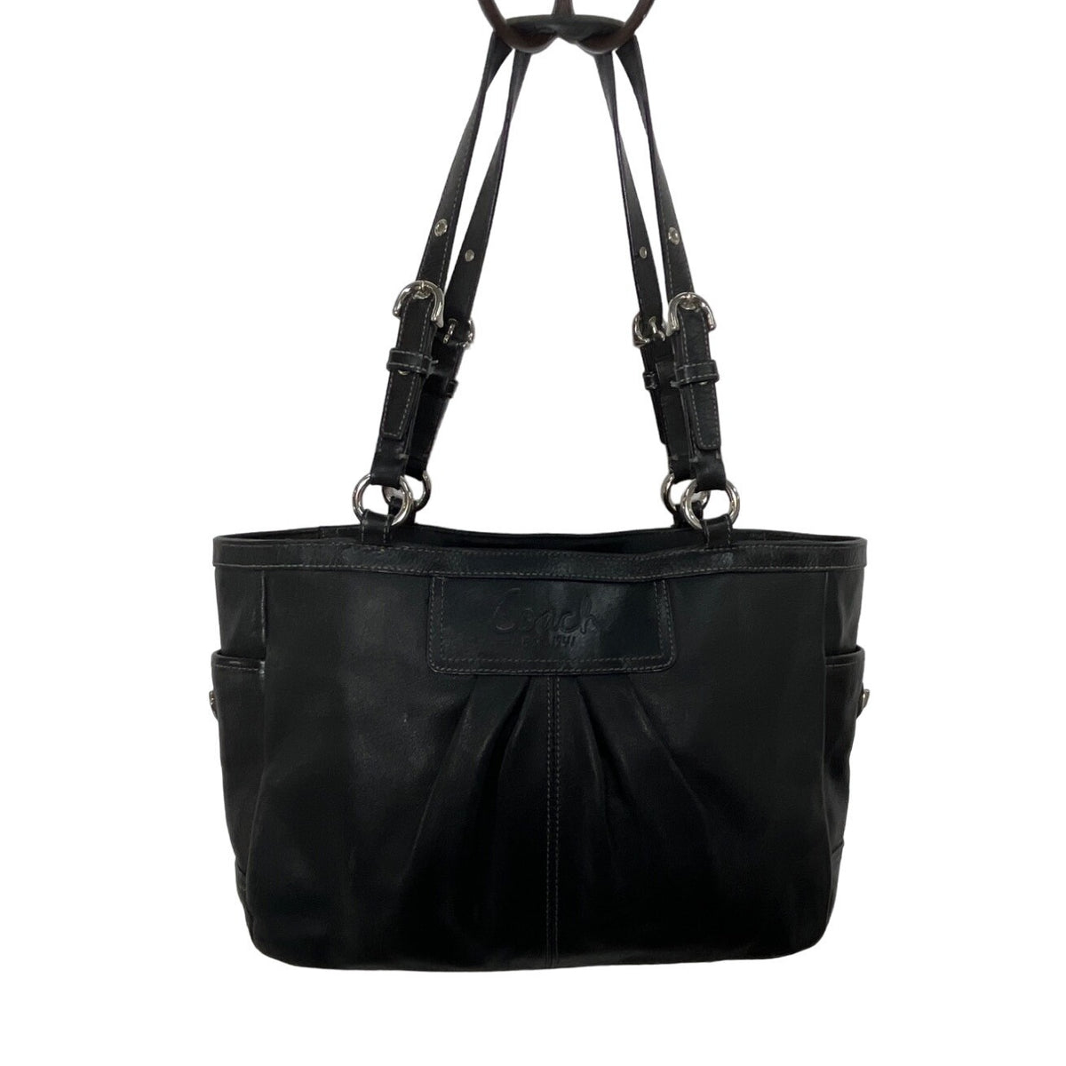 Coach East West Gallery pleated Leather Silver Tone Detail Shoulder Bag Sz M