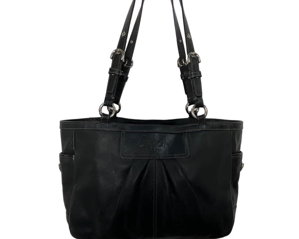 Coach East West Gallery pleated Leather Silver Tone Detail Shoulder Bag Sz M