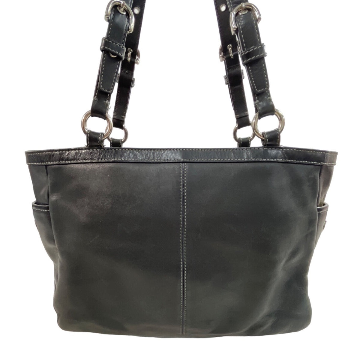 Coach East West Gallery pleated Leather Silver Tone Detail Shoulder Bag Sz M
