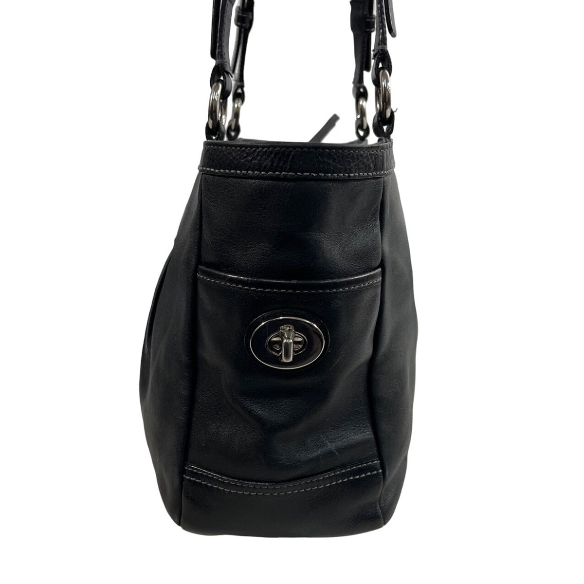 Coach East West Gallery pleated Leather Silver Tone Detail Shoulder Bag Sz M