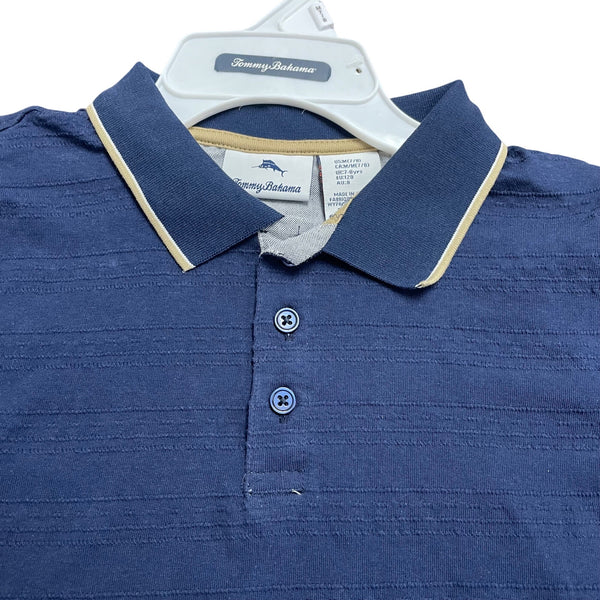 Tommy Bahama Boys Navy Polo Shirt Ribbed Collar Short Sleeve Size M (7/8) - New