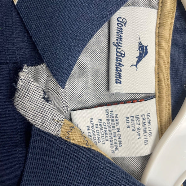 Tommy Bahama Boys Navy Polo Shirt Ribbed Collar Short Sleeve Size M (7/8) - New