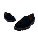 Franco Sarto Black Suede With Tassels & Stacked Sole Womens Loafers Size 7.5M