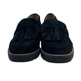 Franco Sarto Black Suede With Tassels & Stacked Sole Womens Loafers Size 7.5M