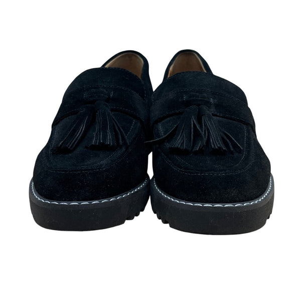 Franco Sarto Black Suede With Tassels & Stacked Sole Womens Loafers Size 7.5M