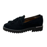 Franco Sarto Black Suede With Tassels & Stacked Sole Womens Loafers Size 7.5M