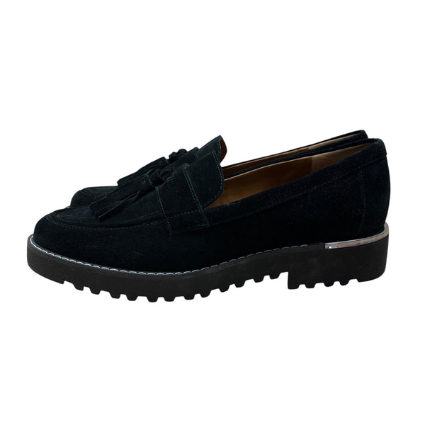 Franco Sarto Black Suede With Tassels & Stacked Sole Womens Loafers Size 7.5M