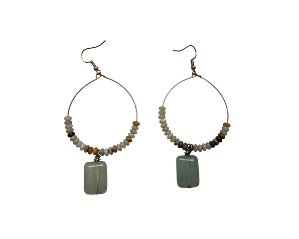 Handmade Beaded Hoop Earrings With Aqua Drop Charm Lightweight Jewelry For Women