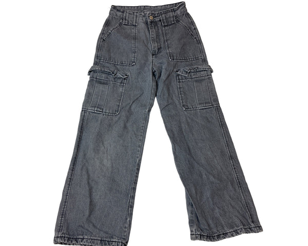 Rumwe Women's Gray Cargo Denim wide-legged Jeans Pants Sz P