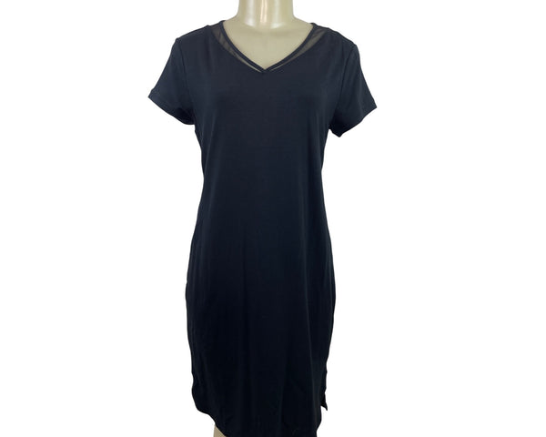 H By Halston Womens Black V-Neck Short Sleeve Dress With Sheer Mesh Detail Sz SP