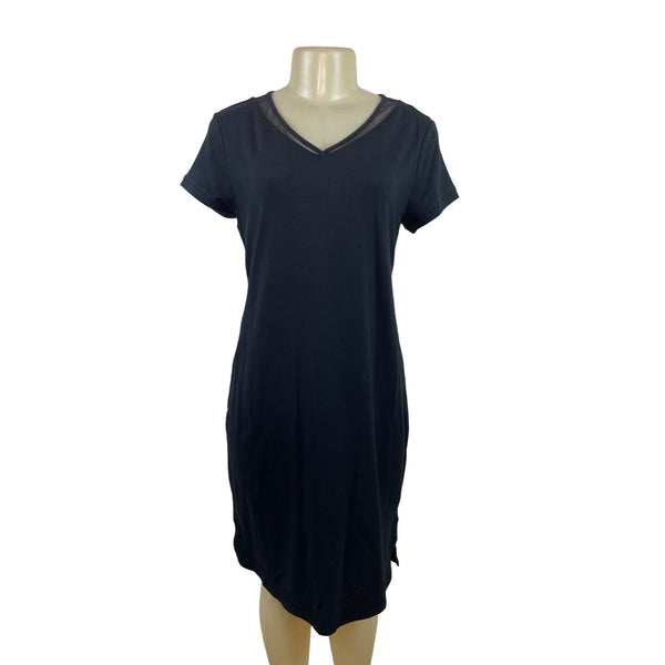 H By Halston Womens Black V-Neck Short Sleeve Dress With Sheer Mesh Detail Sz SP