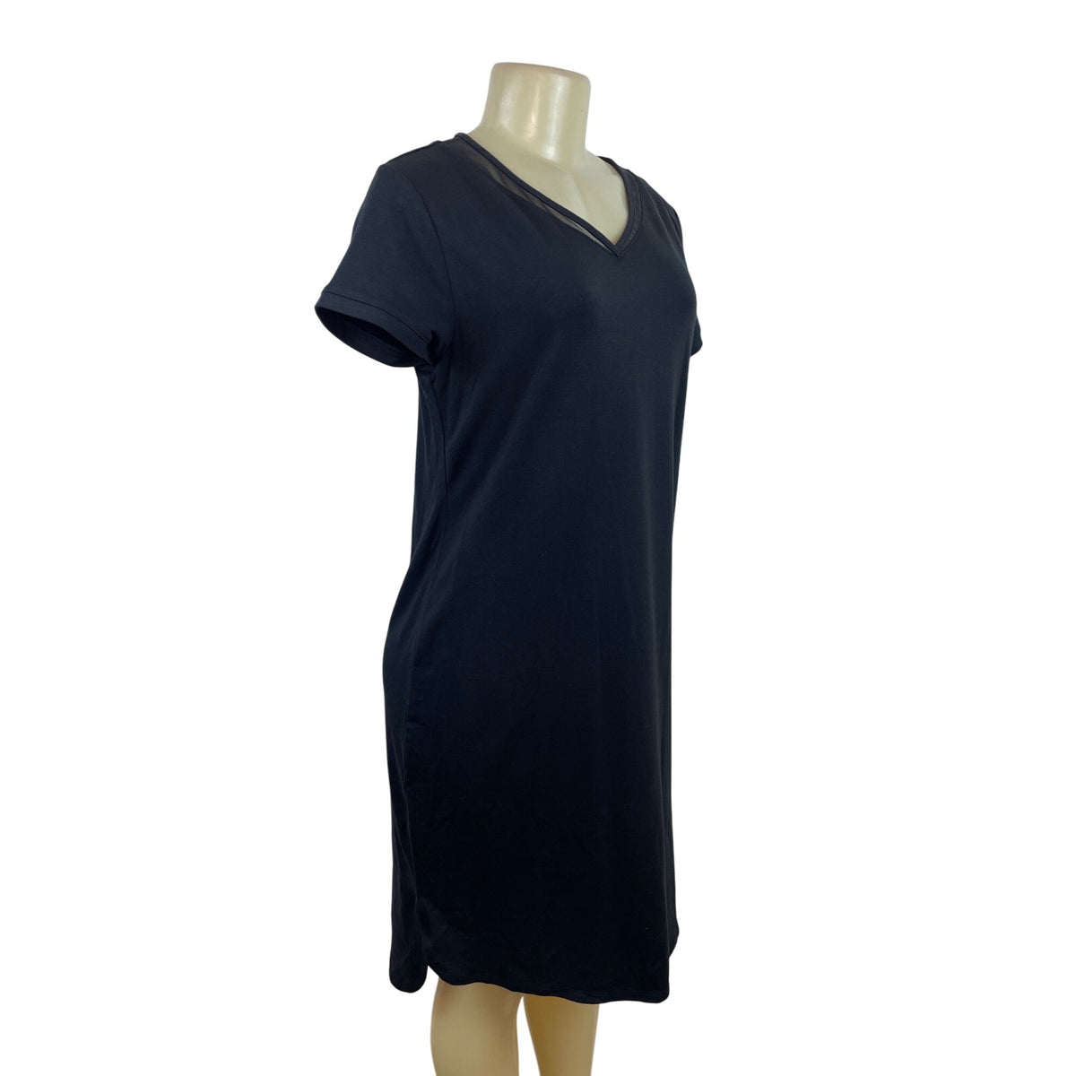 H By Halston Womens Black V-Neck Short Sleeve Dress With Sheer Mesh Detail Sz SP