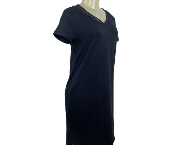 H By Halston Womens Black V-Neck Short Sleeve Dress With Sheer Mesh Detail Sz SP
