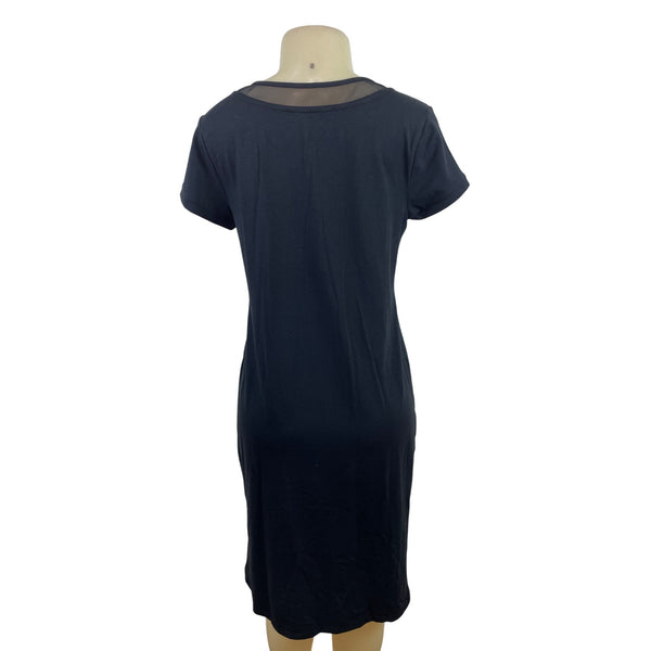 H By Halston Womens Black V-Neck Short Sleeve Dress With Sheer Mesh Detail Sz SP