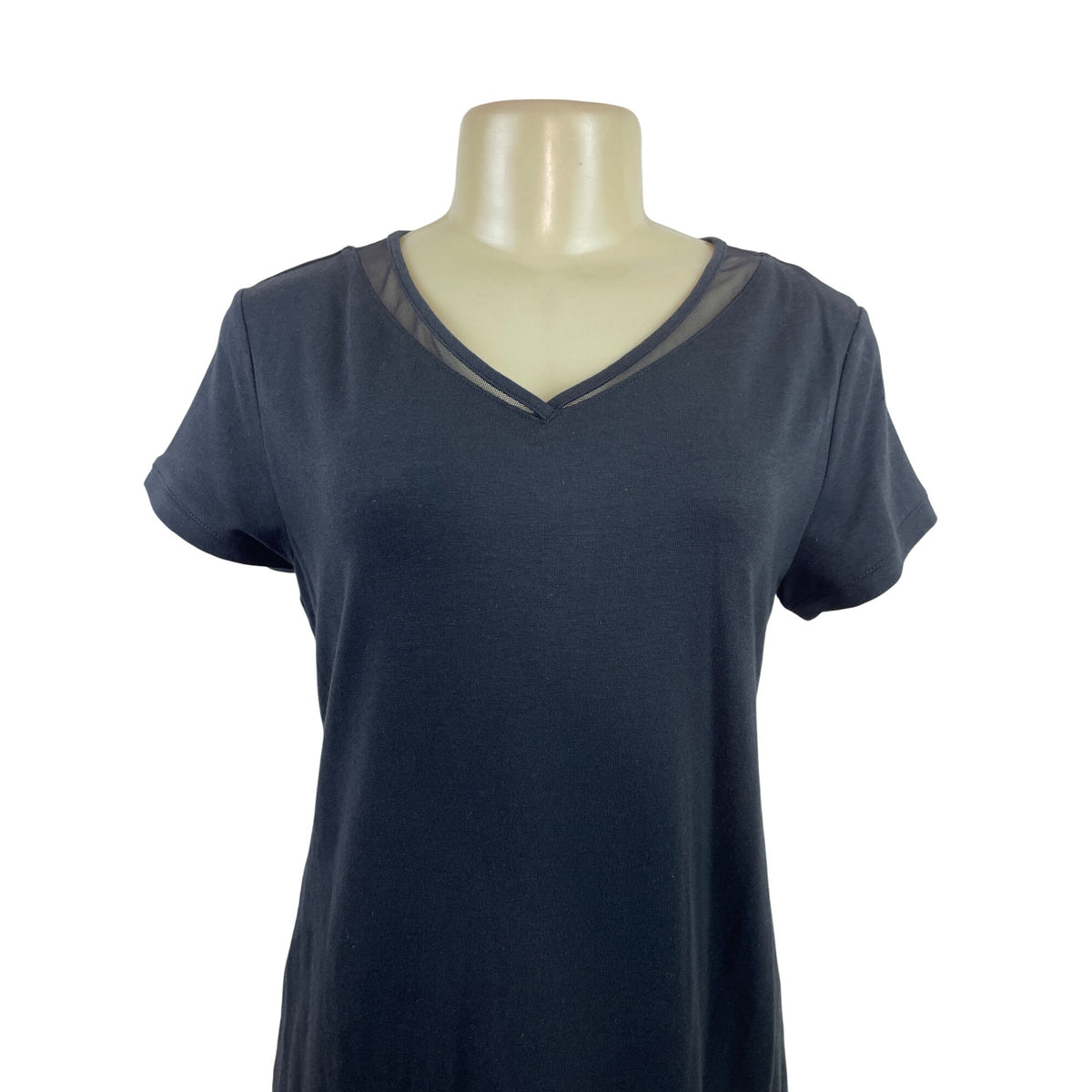 H By Halston Womens Black V-Neck Short Sleeve Dress With Sheer Mesh Detail Sz SP