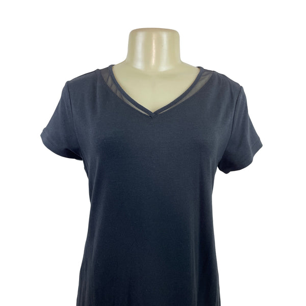 H By Halston Womens Black V-Neck Short Sleeve Dress With Sheer Mesh Detail Sz SP