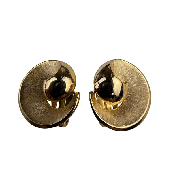 Trifari Gold Tone Clip On Circular Earrings Women's Classic Swirled Mid Century