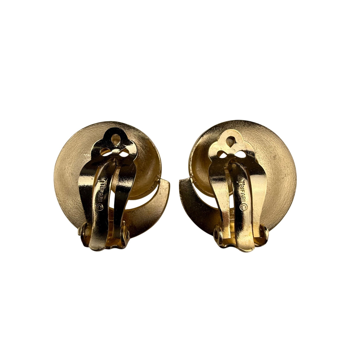 Trifari Gold Tone Clip On Circular Earrings Women's Classic Swirled Mid Century