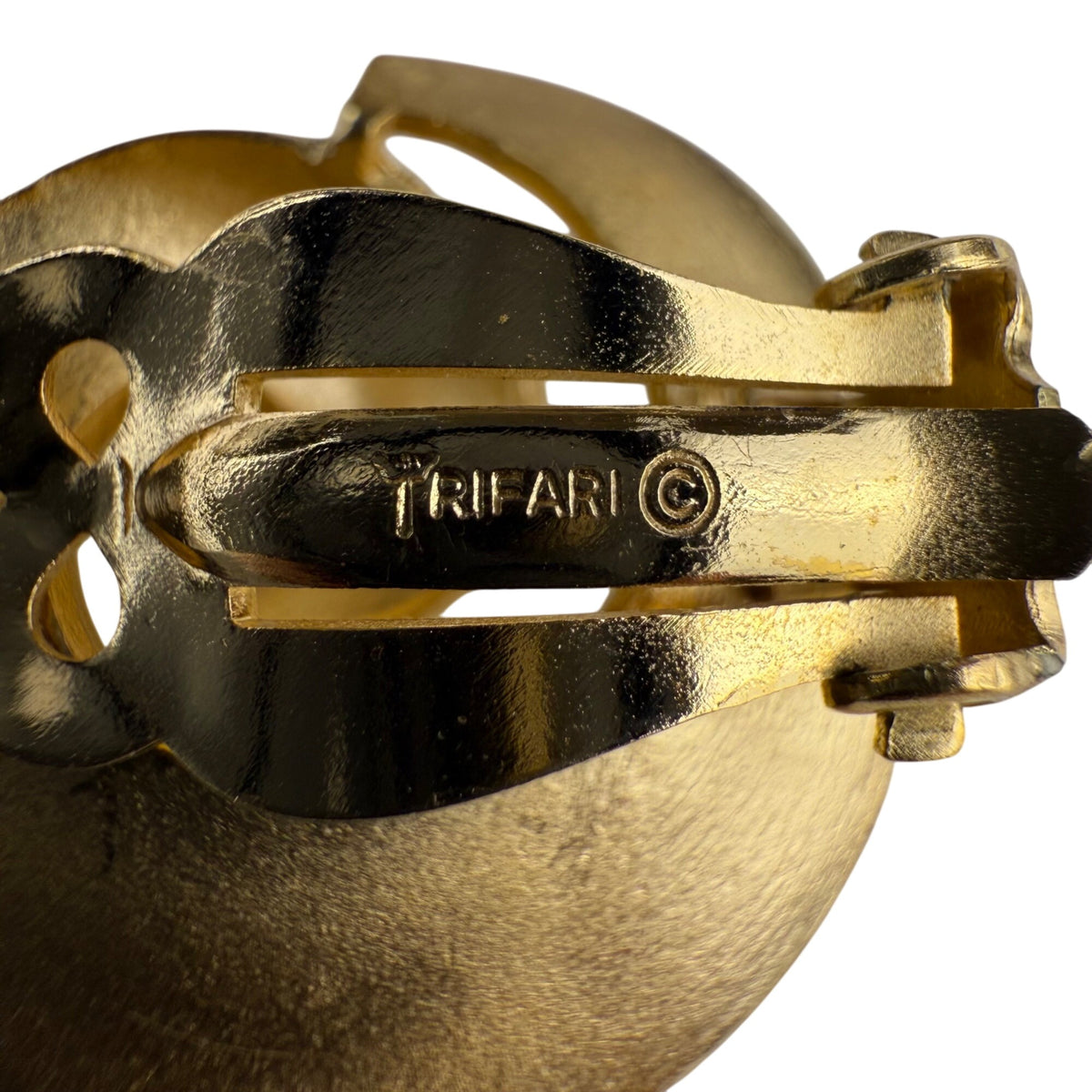 Trifari Gold Tone Clip On Circular Earrings Women's Classic Swirled Mid Century