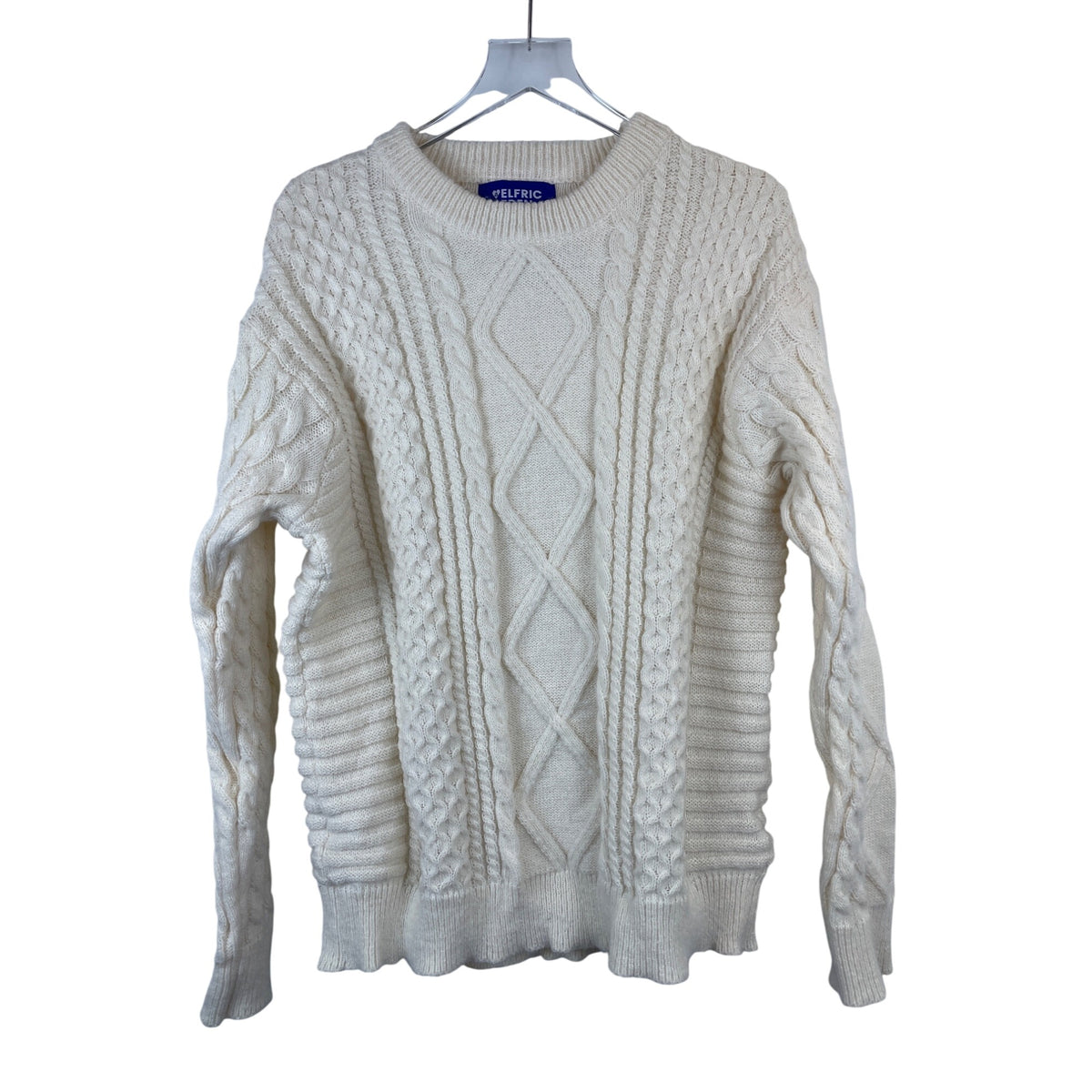 Elfric Eden Mens Cream Cable Knit Pullover Sweater XL Soft Wool Blend Casual Wear