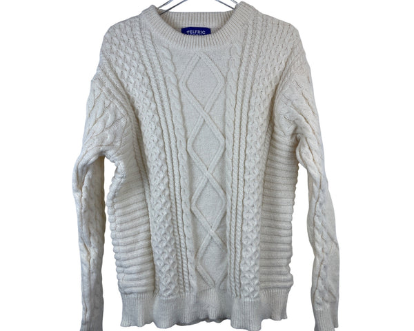 Elfric Eden Mens Cream Cable Knit Pullover Sweater XL Soft Wool Blend Casual Wear