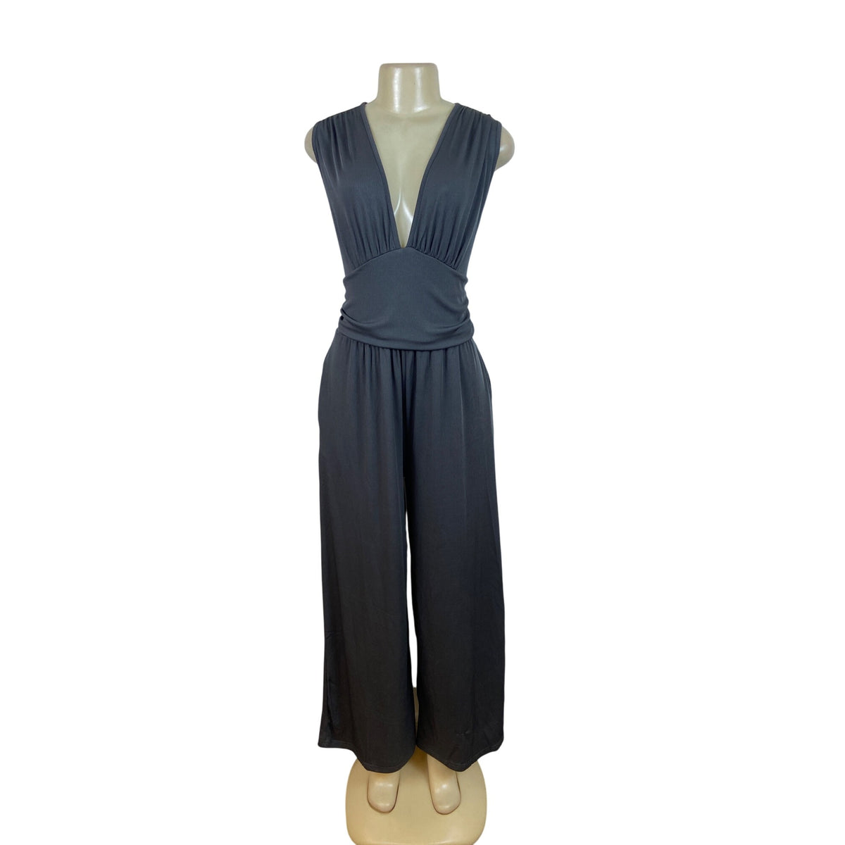 Yozy Womens Gray Sleeveless Jumpsuit Polyester Blend V-Neck Size 12/ XL - New