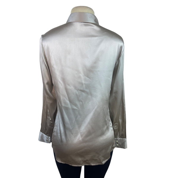 Ann Taylor Long-Sleeve Button-Up Shirt W/ Collared Neck In Champagne Beige Sz 8