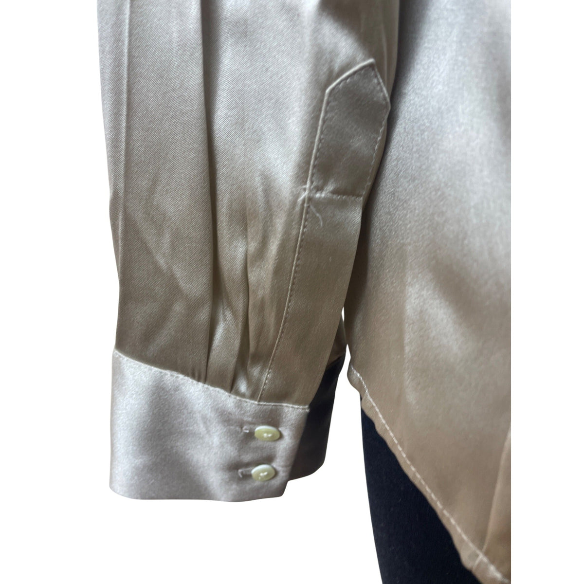 Ann Taylor Long-Sleeve Button-Up Shirt W/ Collared Neck In Champagne Beige Sz 8