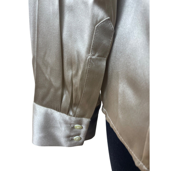 Ann Taylor Long-Sleeve Button-Up Shirt W/ Collared Neck In Champagne Beige Sz 8