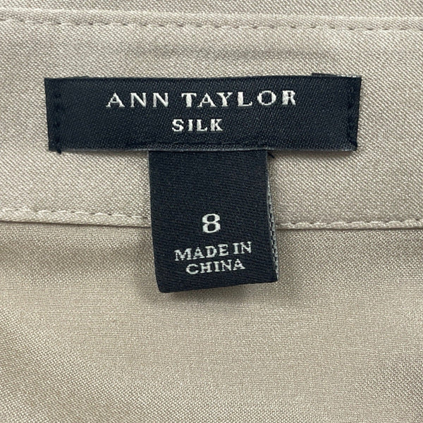 Ann Taylor Long-Sleeve Button-Up Shirt W/ Collared Neck In Champagne Beige Sz 8