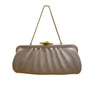 Soft Cream Leather Clutch Bag With Gold Chain Handle & Knot Metal Clasp Closure