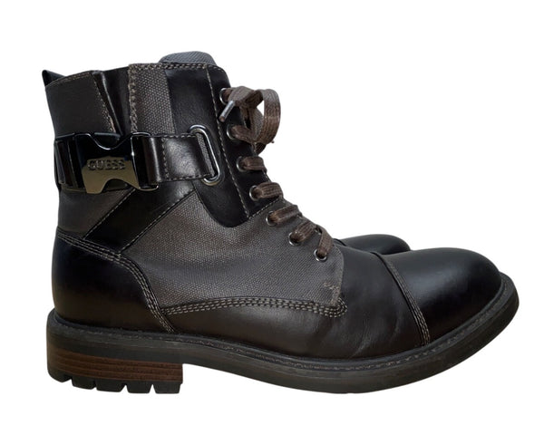 Guess Mens Black & Grey With Zipper & Lace-Up Closure Rand Combat Boots Size 12M