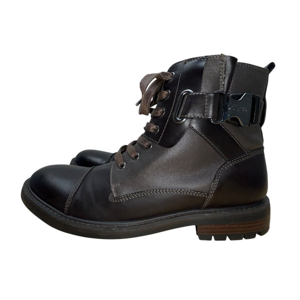 Guess Mens Black & Grey With Zipper & Lace-Up Closure Rand Combat Boots Size 12M