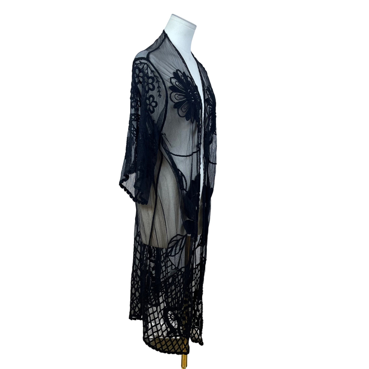 ReeBees Black Lace Women's Kimono Floral Embroidered Cardigan Duster Cover Up OS