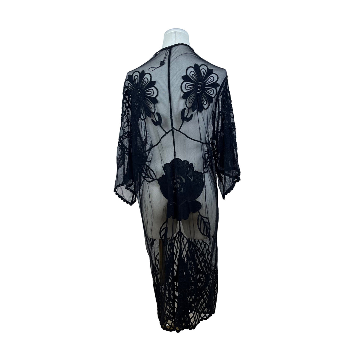ReeBees Black Lace Women's Kimono Floral Embroidered Cardigan Duster Cover Up OS