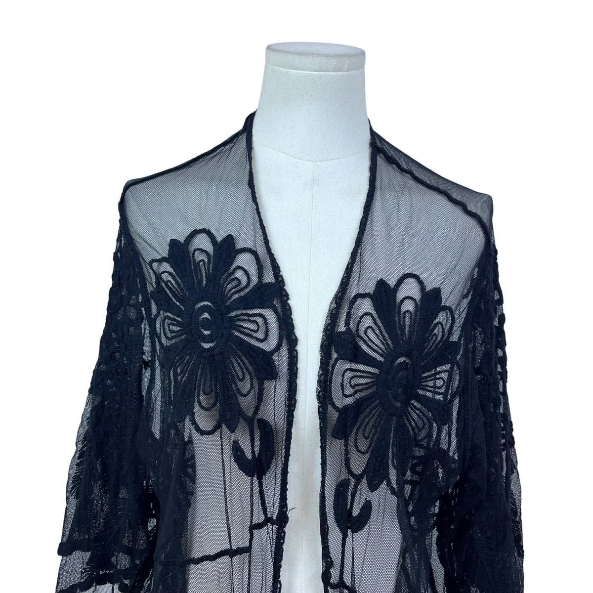 ReeBees Black Lace Women's Kimono Floral Embroidered Cardigan Duster Cover Up OS